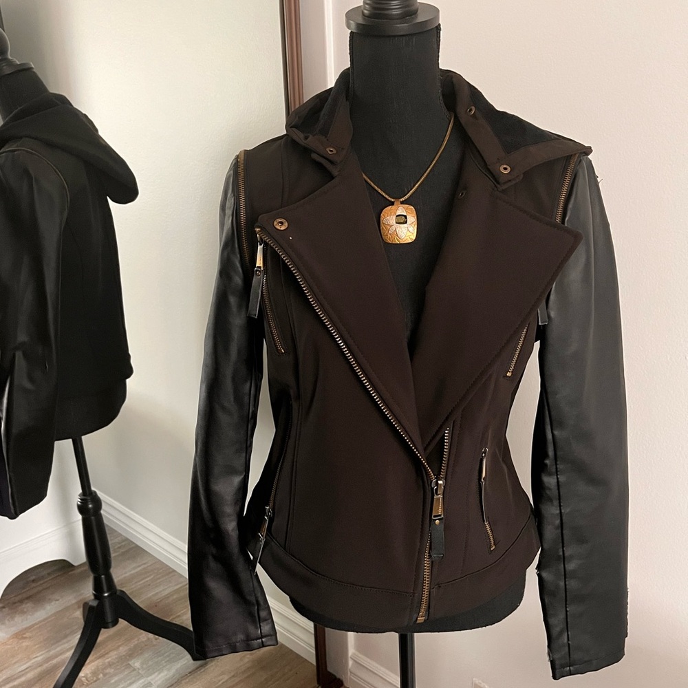 BCBGeneration Black Jacket with Faux Leather Sleeves